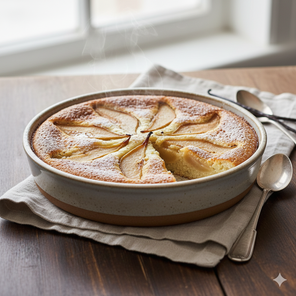 Clafoutis léger poire-vanille au fromage blanc