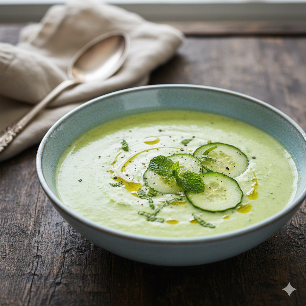 Velouté froid concombre-yaourt à la menthe