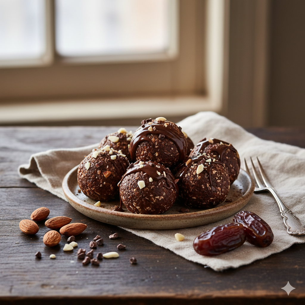 Bouchées dattes-cacao-amandes (collation chic)